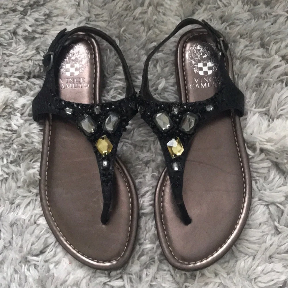 Vince Camuto Black Beaded Sandals Size 6.5